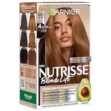 Garnier Nutrisse Blonde Lift Éclaircissant pour cheveux foncés en marron naturel avec 4 niveaux d'éclaircissement sans décolorat