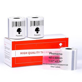 Phomemo M110 Transparentes Étiquettes autocollantes thermique de 1,57 "x 2,36" (40 x 60 mm), pour imprimantes d'étiquettes Phome