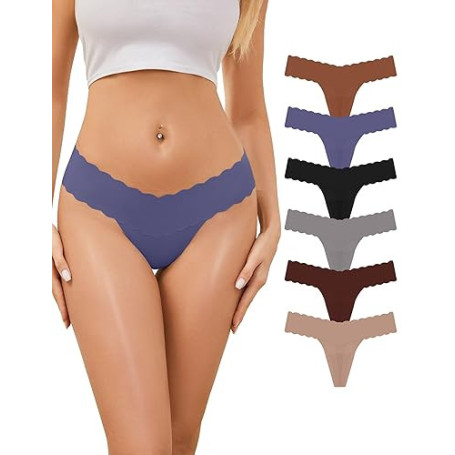 Lot de 6 Tangas String sans Couture pour Femme, sous-vêtements Sexy Invisibles, Respirants et Doux, Thong Bikini S-XXL