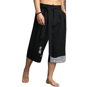 YAOBAOLE Pantalon Japonais Homme Pantalon Court Taro pour Hommes en Lin Vêtements Traditionnels Japonais avec Cordon de Serrage