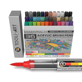 36 Stylos de Peinture Acrylique à Pointe Flexible avec Couleurs Essentielles - Contrôle Automatique du Flux 1-5mm pour Peinture