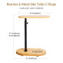 KUKKUME Table d'Appoint en Forme de C Réglable en Hauteur Petite Table Basse Latérale en Bambou et Métal Bout De Canape pour Sal
