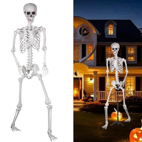 SIFOEL Squelette d'halloween 240cm Géant avec Articulations Mobiles en Plastique Posable Réaliste pour Décoration d'halloween