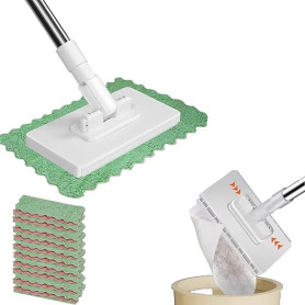 Balai-Serpillère Anti-Poussière Jetable avec Système de Pince,Lazy Portable Mop with 10 Reusable Cloths,Balai pour Nettoyage Hum