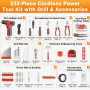 Kit d’outils 233 pièces avec perceuse sans fil, boîte à outils complète pour bricolage à domicile comprenant tournevis, pinces, 