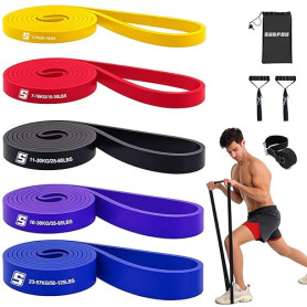 SURFOU Elastique Musculation 4 Niveaux, Bande avec Sac de Transport, Guide d’Exercice, avec Ancre de Porte et 2 Poignées – Parfa