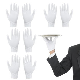 Lot de 4 Paires de Gants Blancs 100% Coton, Doublure Extensible Gants de Service pour Serveurs D'inspection pour Pièces de Monna