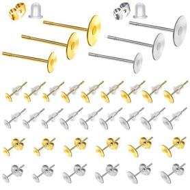TOAOB 300pcs Boucles D'Oreilles Poteaux Plat Pad en Acier Inoxydable 4mm 6mm 8mm avec Dos Papillon Apprêt et Fermoirs en Silicon
