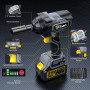 Gisam 1400N.m Clé à Choc Sans Fil Brushless avec 2 * 4.0Ah Batterie, 4 niveaux de puissance, 21V 1/2 Boulonneuse à Choc avec 5 D