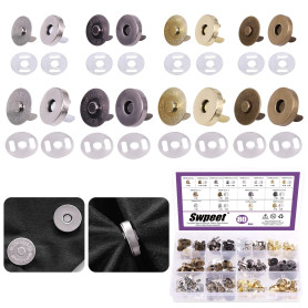 Swpeet Lot de 80 fermoirs magnétiques en métal de 14/18 mm pour couture, sacs à main, vêtements, cuir, argent, bronze, noir
