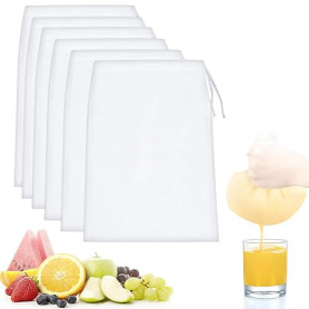 Quelcc 6 Pièces Sac à Lait de Noix, 20 × 30 Cm Sacs à Fromage en Nylon, Filtre Lait Végétal Reutilisable, pour Jus de Légumes et