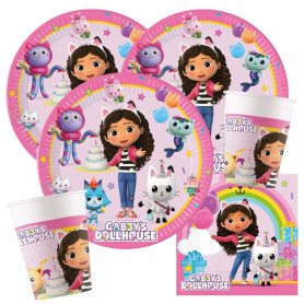 Gabby's Dollhouse Kit de fête 36 pièces avec assiettes en carton, gobelets en carton, serviettes pour anniversaire d'enfant