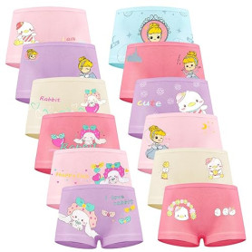 HAGOT 12 Pièces Coton Boxer Fille, Enfants Coton Boxer, Confortable sous-vêtements pour Filles 4-9 Ans
