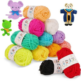 AUAUY Laine à Tricoter, 12 Couleurs Crochet Coton Pelote Grosse Maille Fils, Epaisse Acrylique Multicolore, Arylique Ultra Doux