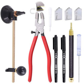 Mardatt Kit de 9 pièces d'outils de découpe de verre comprend un coupe-verre circulaire ajustable, des pinces à verre avec embou