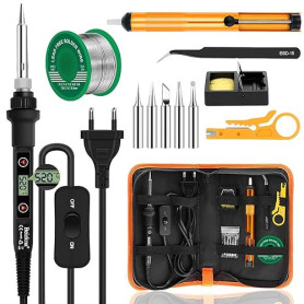 Fer à Souder Kit 80W Température Réglable 180-520°C Electronique de Precision avec Interrupteur ON/OFF, 5 Conseils de soudage, P