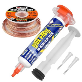 BEEYUIHF 10cc/10mL Seringue flux de pâte à souder avec 2.5 mm 3 Mètre Tresses à Dessouder pour PCB/IC/BGA/SMD Électroniques Soud