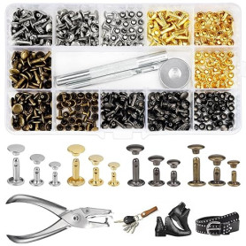 Rivets en Cuir 180 Pièces 3 Tailles Double Rivet Goujons Tubulaires en Métal Rivets Couture Sac,Rivets Cuir avec 3 Pièces Outil
