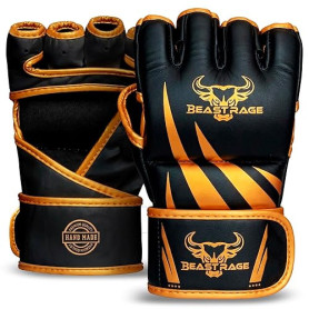 BEAST RAGE Gants de MMA qualité supérieure fabriqués à la Main,Mitaines de Grappling durables à Paume Ouverte pour Le JJB,l'UFC,
