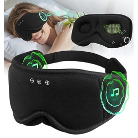 LC-dolida Bambou Masque de Sommeil Écouteur Bluetooth 5.4, 3D Masque de Nuit en Coton Bambou | Écouteurs de Sommeil Zero et 100%