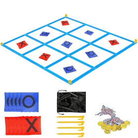 Jeu Géant de Morpion et Puissance 4 1.2m avec Sacs de Lancer - Jeux Extérieur pour Adulte et Enfant, pour Jardin, Plage, Camping