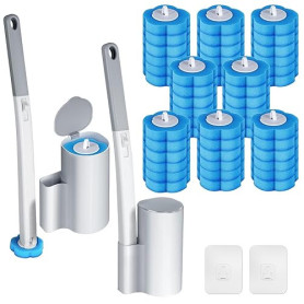 ANOMM Kit de Brosse WC avec 48 Recharges et 2 Support, Manche Allongé, Brosse Toilette WC Jetable Murale, pour Cuvette, Salle de