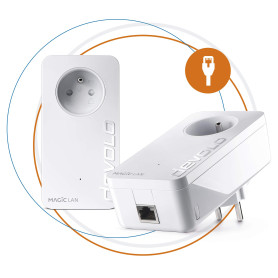 devolo Magic 2 LAN Starter Kit: 2x Adaptateurs, Prise Gigogne (2 400 Mbit/s, 1x Port Gigabit Ethernet), idéal télétravail, gamin
