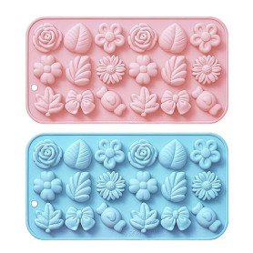 SYEYCW 2 Pièces Moules à Fondants Fleurs Silicone, Moule a Chocolat 18 Cavités en Forme de Feuille de Fleur, pour Bricolage pour