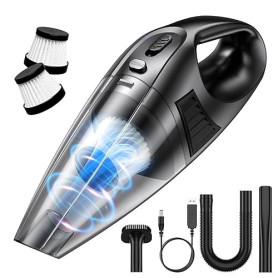 Aspirateur à Main Sans Fil, 120W Moteur Puissant, Aspiration 60 000 tr/min, 9 000 Pa, 2 Filtres Lavables & 3 Ajutage, Rechargeab