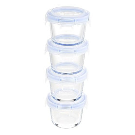 Amazon Basics ABL001 récipient en verre, 120 ml, transparent avec couvercles bleus, lot de 4