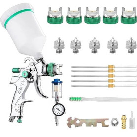 Hanured® HVLP Pistolet à Peinture avec 5 Buses 1,4/1,7/2,0/2,5/3,0mm, 600ml Pistolet Peinture air comprimé pour Les Murs, l'auto