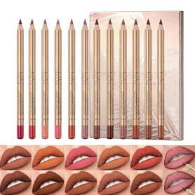 LOPHE 12 Couleurs Lipliner Crayon Set,Nude Crayons à Lèvres,Crayon à Lèvres Onctueux et Crémeux, Imperméable à l'Eau Lèvres Maqu