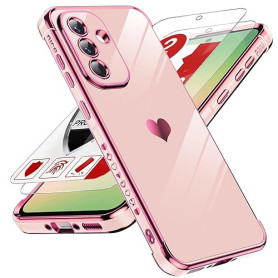 LeYi Coque pour Samsung Galaxy A56 5G avec 2 Verre Trempé Silicone Forme de Coeur d'amour, Housse Étui de Protection Antichoc An