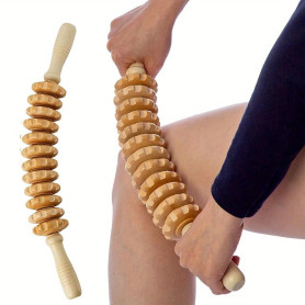 Rouleau de massage en bois de hêtre, 43 cm de long, pour massage du corps et des jambes, thérapie des points de déclenchement