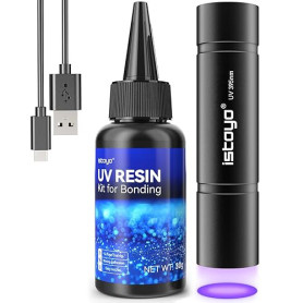 ISTOYO Kit de résine UV avec lumière, 30 g de résine UV avec lampe torche UV 395 nm, rechargeable par USB C, durcissement rapide