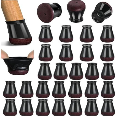 32 pièces Protection Pied de Chaise, Patins pour Chaises en Silicone avec Feutre épaissi, Noir Petit Patin de Chaise Protections