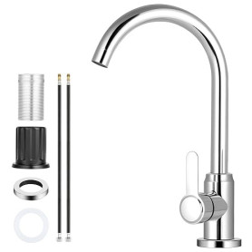 flintronic Robinet de Cuisine, Rotatif à 360°, Mitigeur Monocommande Evier, Chromage, Robinet Cuisine, Eau chaude et Eau Froide