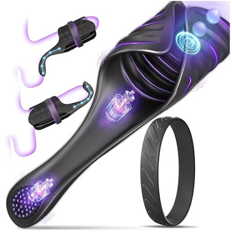 Masturbâteur Homme Mains Libres à Vibrations Par Tapotement Avec Vibromasseur De Testicules Ajustable, Masturbateurs Masculins S