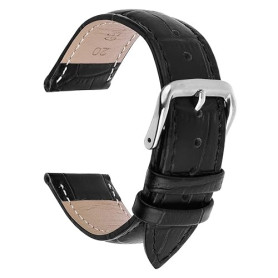 TIESOME Bracelet de montre en cuir, bracelet de remplacement en cuir de veau, bracelet à boucle en acier inoxydable pour hommes
