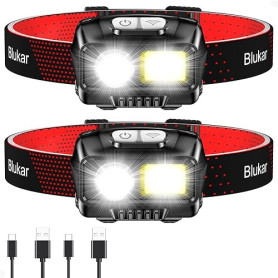 Blukar Lampe Frontale Rechargeable, [Lot de 2] 2000LM Super Lumineux IPX5 Étanche Léger Torche Frontale LED Puissante avec Voyan