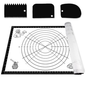 Tapis Patisserie pour Étaler la Pate,70 x 50cm Tapis de Cuisson Silicone Antidérapant avec 3 Grattoirs,Mesurable Silicone Patiss