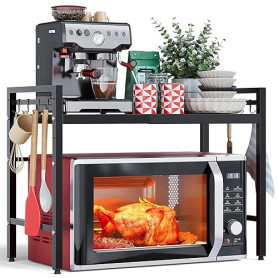 NETEL Etagere Micro Onde Cuisine Rangement Extensible, Support pour Micro-Ondes à 2 Niveaux, étagère Plan Travail pour Microwave