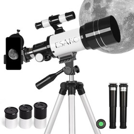 ESAKO Télescope pour Enfants & Débutants, 70 mm Télescopes réfracteurs Astronomiques avec 3 Oculaires, Adaptateur de téléphone,