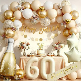 Anniversaire 60 ans Homme Femme, 60 ans Deco, Ballon 60 Anniversaire de Fête en Beige Or pour Garcon Fille Arche Ballon 60 Décor