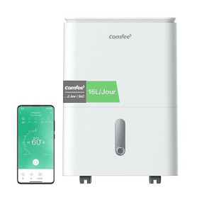 COMFEE' Déshumidificateur 2-EN-1,Elimine l'humidité jusqu'à 16L-Jour, Purification d'air avec ioniseur, 4 Modes, Fonction Air Sw