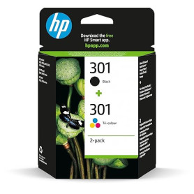 HP 301, Pack de 2 cartouches d'Encre Originales, N9J72AE, Noir, Jaune, Cyan, Magenta, HP DeskJet 1000/ 1050A / 1500/ 2000 / 2050