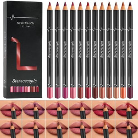LOPHE 12 Couleurs Lipliner Crayon Set,Nude Crayons à Lèvres,Crayon à Lèvres Onctueux et Crémeux,Imperméable à l'Eau Lèvres Maqui