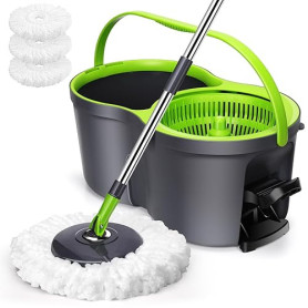 Masthome Serpillière Seau Essoreur,Balai Serpillère Rotative 360° en Microfibre Balais Nettoyer Sol Réglable avec Essoreur Rotat