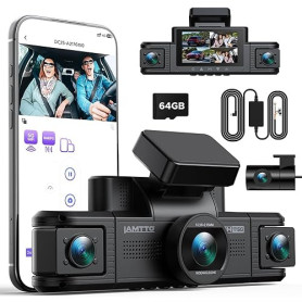 LAMTTO 4 Canaux Dashcam Voiture 360°, Caméra Voiture 2K Avant 1080P Arrière Côtés Intérieur, Wi-FI 5GHz, Capteur G Surveillance