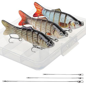 Realure Lot de 3 leurres pour brochet multiarticulés - 15 cm, 23 cm, 30 cm - Leurres de pêche 3D - Leurres coulants lents - Pour